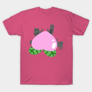 Giant Peach and Little Gray Cats T-Shirt